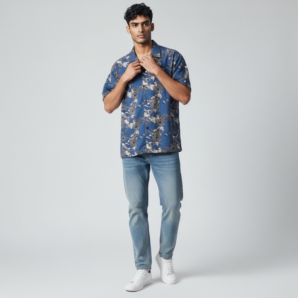 Size Small Level Ten Mens Dress Shirt Koi Fish Print Blue Summer Black Teen